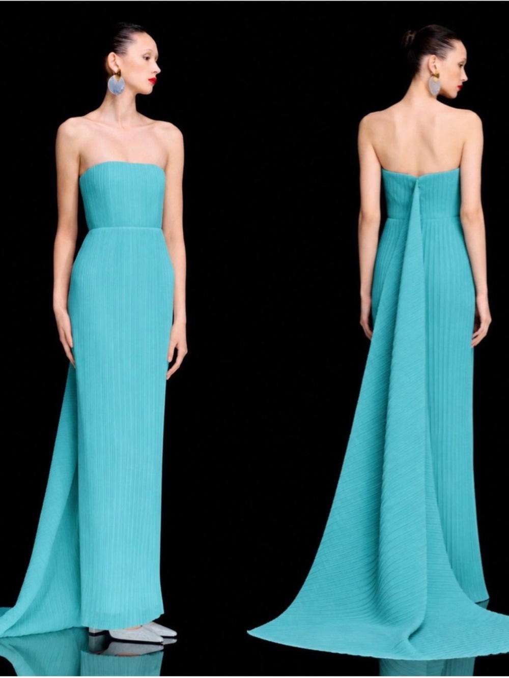 Solace London Strapless Turquoise Column Gown